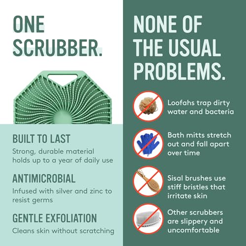 Sud Scrub® Antimicrobial Silicone Body Scrubber, Exfoliating Body Brush for Sensitive Skin, Antibacterial Shower Scrubber for Body, Bathroom Essentials for Men & Women, Mint - color: Mint