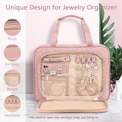 Wedama Toiletry Bag for Women, Hanging Travel Toiletry Bag with Jewelry Organizer Compartment Large Makeup Bag, PVC Waterproof Cosmetic Travel Bag for Travel Business Trips Camping Bathroom, Pink - color: Pink, size: Large, style: With Jewelry Organizer C