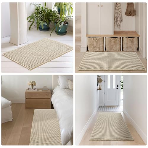 TYUU Pale Beige Long Bathroom Rug, Waffle Runner Rug Bathroom Non Slip Washable Super Absorbent Quick Dry Boho Farmhouse Bath Mat, 60''x24'' Pale Beige - color: Pale Beige, size: 2' X 5' (Runner)
