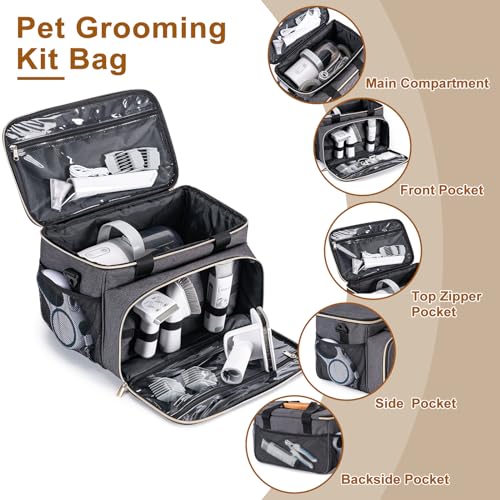 Dog Grooming Vacuum Bag, Pet Grooming Kit Bag Perfect for Dog Hair Vacuum & Grooming Tool Kit Accessories- Grey - color: Gray