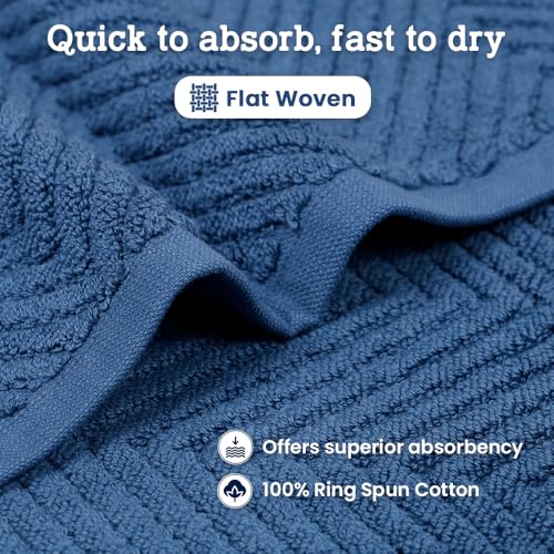 Casa Lino 100% Cotton Bath Mat Set of 2 (NOT A Rug) - 34" x 22" Bathroom Floor Towels - Machine Washable, Soft, Highly Absorbent & Quick Dry Bath Floor Towel (Navy) - color: Navy