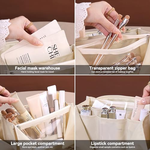 Travel Makeup Bag, Large Capacity Cosmetic Bags for Women, Waterproof Portable Pouch Open Flat Toiletry Bag Make up Bag, Black - color: Black
