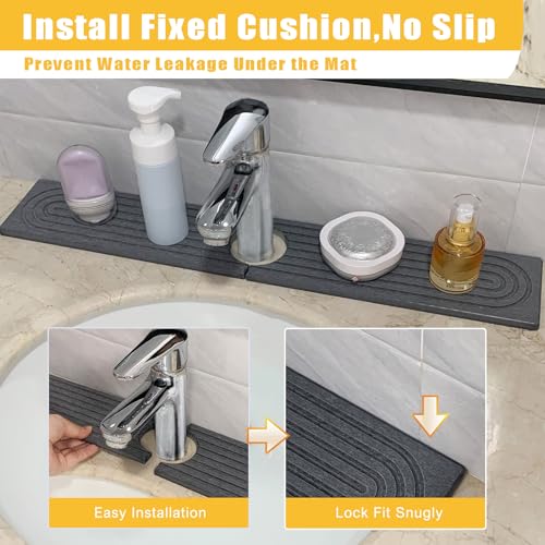 Faucet Mat for Kitchen Sink, Diatomite Quick Dry Stone Mat Kitchen Sink Protectors, Stone Drying Mat for Kitchen Counter (Grey,24) - color: Grey, size: 24
