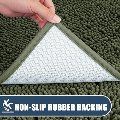 Bathroom Rugs Sets 3 Piece with Adjustable Toilet Seat Cover 19.5"x 18.5" Machine Washable Bath Rug Set with TPR Non Slip Rubber Backing Solid Bath Mat Set for Luxury Bathroom Decoration - color: Olive Green