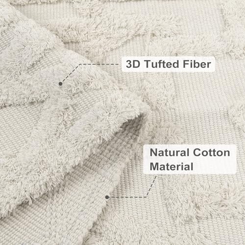 Uphome Boho Bathroom Runner Rug 2' x 4.3', Washable Woven Cotton Bedroom Rug Runners, Beige Aesthetic Tufted Entryway Runner Rugs, Bohemian Tribal Throw Rugs for Bedside Living Room Laundry Kitchen - color: Beige, size: 2' x 4.3' (Runner)