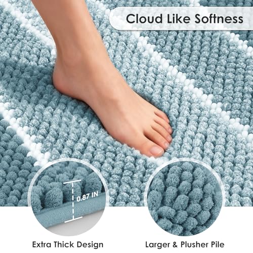 ArtyCozy Chenille Bathroom Rugs 3 Pieces, Extra Thick Absorbent Non Slip Bath Mats with U-Shaped Toilet Rug, Soft Plush Bath Floor Mat Machine Washable, Blue, 17"x24" Plus 20"x48" Plus 20"x24" - color: Blue, size: 17" × 24" + 20" × 48" + 20" × 24"