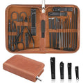 MINKINH Manicure Set Professional Nail Clipper Kit-26 Pieces Stainless Steel Manicure Kit,Nail Care Tools with Luxurious Travel Case (Brown) - color: Brown