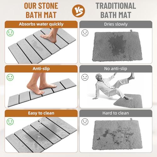 Luxspire Stone Bath Mat Foldable, Quick Drying Diatomaceous Earth Bath Mat for Bathroom, Large Bathroom Rug with Non-Slip Rubber Base, Stone Drying Mat for Kitchen Counter, 24 x 16 in, Light Gray - color: B-light Gray
