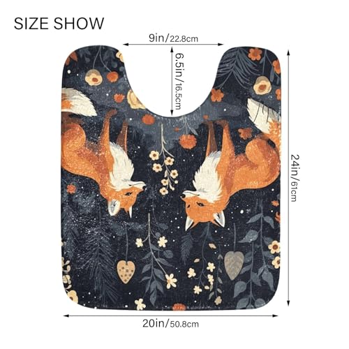 Cute Foxes Bathroom Rug - 20" x24" U-Shaped Ultra Soft Non Slip Bath Mat Absorbent Plush Shaggy Bath Rugs for Tub, Shower, Bath Room, Machine Wash - size: 1'8" x 2' (U-Shape)