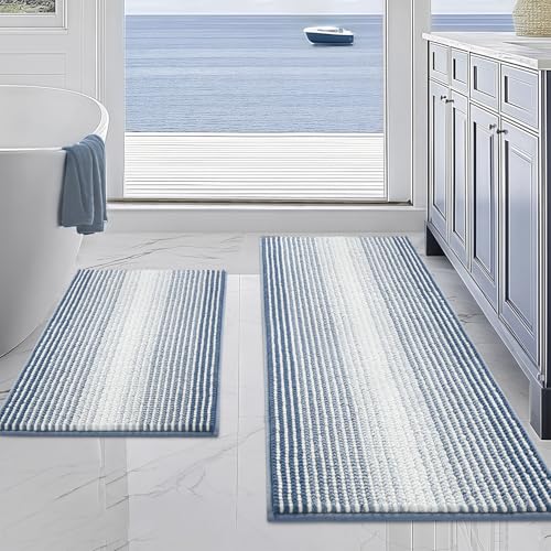 BSICPRO Bathroom Rugs and Mats Sets, 2 Piece Thick Absorbent Chenille Non Slip, Soft Shaggy Floor Mats, Machine Washable (Fog Blue, 20" x 47" Plus 16" x 24") - color: Fog Blue, size: 20" x 47" Plus 16" x 24"