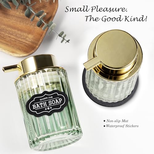 Amolliar Foaming Soap Dispenser, 8OZ Green Glass Soap Dispenser with Plastic Pump, Refillable Hand Soap Dispenser for Bathroom, Kitchen, Shower, Lotion, Dish Soap Dispenser, Home Decor, Gold 2 Pack - color: Gold