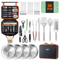Gaialoop Portable Camping Cooking Utensils Set, Camp Kitchen Set with Organizer Bag, RV Essentials Outdoor Cooking Utensil Kit for Travel, Picnics, Camping, BBQs, Parties - style: 28pcs