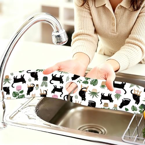 2 Pcs Kitchen Sink Splash Guard Faucet Mat Potted Cat Pattern Faucet Mat for Sinks Flower Absorbing Drying Mats for Kitchen Bathroom - color: Potted Cat