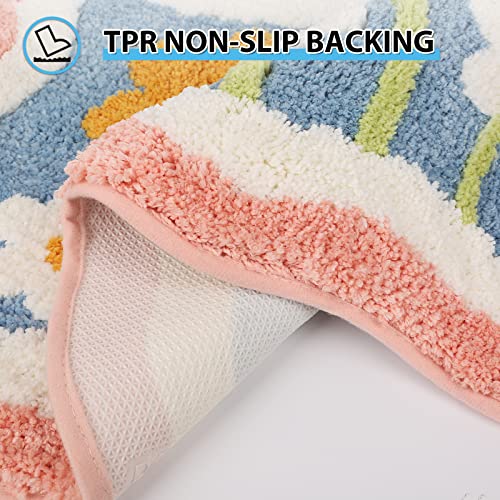 Floral Shag Bath Rug, Extra Soft, High Absorbent, Non-Slip Plush Shaggy Bath Carpet, Machine Washable, Great for Bathroom Floor, Tub and Shower, (15.75"x 23.62", Flowers) - size: 1'4" x 1'11" (Rectangular)