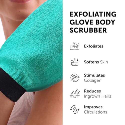 Valitic Exfoliating Glove Body Scrubber - Exfoliating Mitt Dead Skin Remover, Shower Face and Body Exfoliator - Korean Style Skin Scrubber Washcloth - Spray and Self Tan Remover, 1 Turquoise - color: Light Turquoise