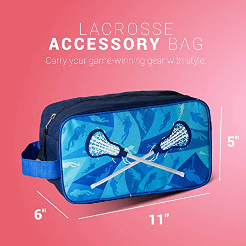 ChalkTalkSPORTS Girls Lacrosse Toiletry Bag - Eat Sleep Lacrosse - Blue | Polyester, Center Zipper, Side Handle, 11 x 6 x 5 Inches, Sports Camp Bag, Makeup Bag, Makeup Pouch, Lacrosse Gift - color: Love Lax