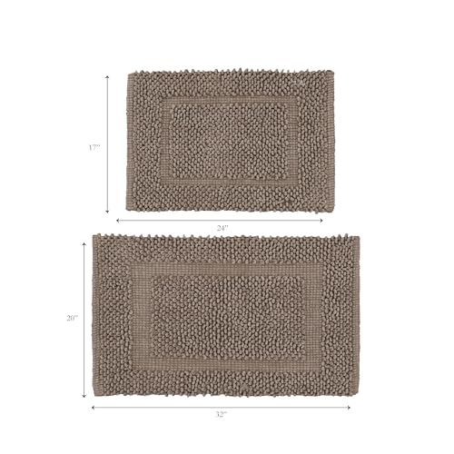 Jean Pierre New York 100% Chenille Cotton Skid Resistant Plush Bath Mat - 17"x24"/20"x32" Bathroom Rug Set - Brown Cappuccino - color: Brown Cappuccino, size: 17" x 24" / 20" x 32" (Rectangular)