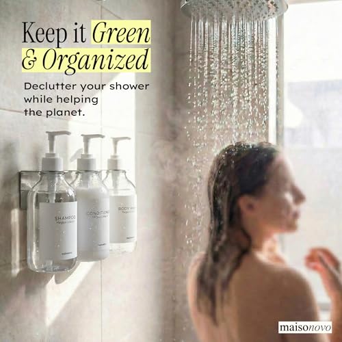 Shampoo and Conditioner Dispenser Wall Mounted Set of 2 Clear - No Drill Shower Soap Dispenser for Bathroom Refillable - Spa Hotel Style Accessories by MaisoNovo - color: Clear Set of 3