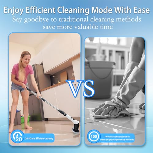 Spin Scrubber,9-In-1Multifunctional Cleaning Brush with Detachable Handle,9 Replaceable Brush Heads&LCD Display,Rechargeable Electric Spin Scrubber for Bedroom,Bathroom,Kitchen,Car - color: Black