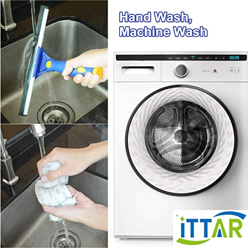 ITTAR Window Squeegee Cleaning Kit with 60" Extension Pole, Rotatable Glass Cleaner Tool 12" Rubber Blade & 2 Microfiber Pads, Window Washing Equipment for High Windows, Shower Doors, Car Windshield