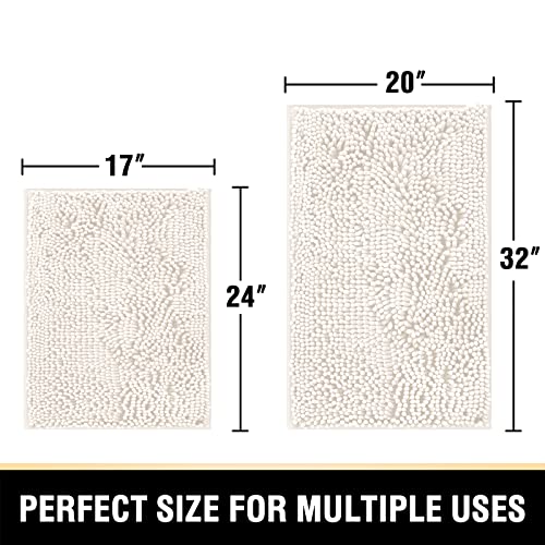 H.VERSAILTEX Bathroom Rugs, Bath Mats Non Slip Luxury Chenille Extra Soft Absorbent Shaggy, Washable Fast Dry Sets 2 Piece for Bathroom (Ivory, 20" x 32"/17" x 24") - color: Ivory, size: 20" x 32" Plus 17" x 24"