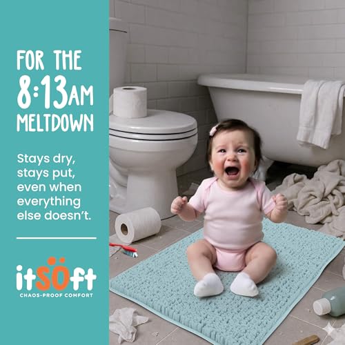 Small Chenille Bath Mats 22"x14", Plush Absorbent Bath Mats Quick Dry, Soft & Machine Washable, Non Slip Carpet for Bathroom, Thick Bathroom Rugs, Shower Restroom Rug Mat, Alfombras De Bano, Bathrugs - color: Spa Blue, size: 22" x 14" (Rectangular)