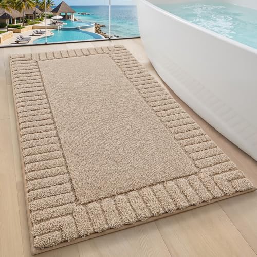 LUMI Bathroom Rugs Non Slip with Rubber Backing, Extra Soft Plush Microfiber Bath Rug Absorbent, Machine Washable Bath Mat Quick Dry for Tub, Shower, Hotel, Beige, 24"x43" - color: Beige, size: 24" x 43"