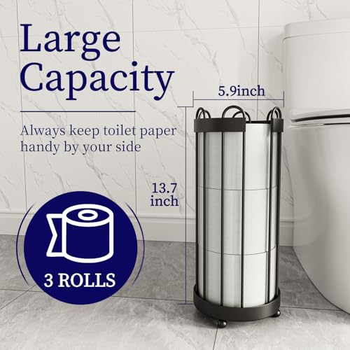Epicano Toilet Paper Holder Stand, Freestanding Toilet Tissue Organizer, Minimalistic Storage Solution, Holds Mega Rolls-Modern Black - color: Trending Black