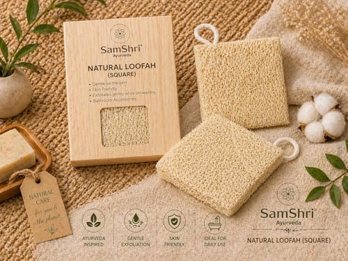 Natural Loofah Sponge 2 Pack, Real Luffa Body Scrubber for Shower, Exfoliating Bath Sponge for Face and Body, Loofah for Men and Women, Biodegradable Reusable Bath Sponge Pads, Square Shape