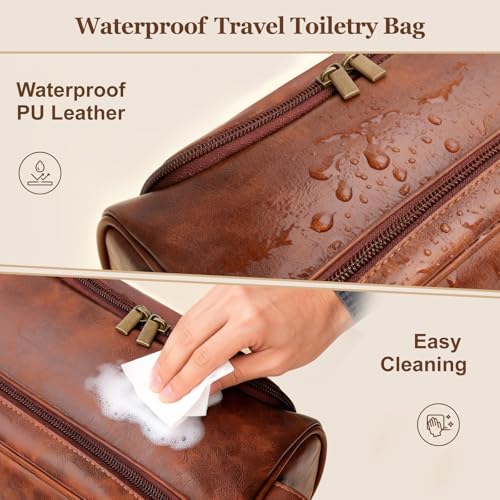 Customized Gifts Travel Leather Toiletry Bag for Mens, Engraved Name Initial PU Leather Waterproof Large Shaving Bag with Hooks, Unique Birthday Gifts for Him Men Dad Son Brother,Q - style: Q