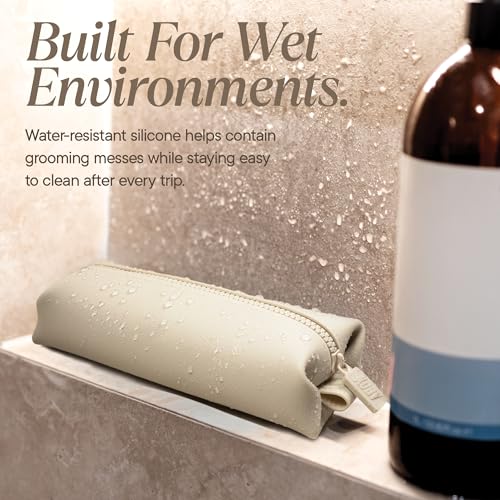 TOOLETRIES The Koby Dopp Kit Toiletry Bag – Mini 8.5" x 2.75" x 2", Sand | Compact silicone leak-resistant travel toiletry bag with a heavy-duty zipper that's easy to clean. - color: Sand, size: Mini 8.5” x 2.75” x 2”