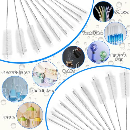 Ixiaoyoo 11 Pcs Cleaning Brushes Set, 8 Inch + 60 Inch Cleaner Brushes | White Nylon Brushes Kit for Bottles, Tumbler, Sippy Cups, Pet Waterers, Drinking Straws, Pipes, Sink Drain, Fish Tank, Hose - color: White Cleaning Brush Set