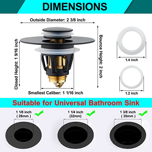 Universal 1.25" Bathroom Sink Stopper - Wash Basin Bounce Drain Filter, Pop Up Drain Stopper, Bullet Core Push Type Sink Stopper, Sink Drain Plug with Anti-Clogging Strainer, Matte Black1 - color: Matte Black, style: Small Cover