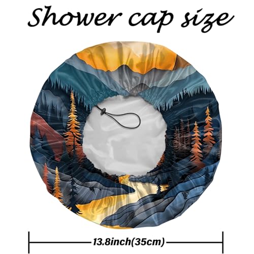 2 PCS Shower Cap Reusable Waterproof Adjustable Double Layer Elastic Dry Hair Bathing Caps Aesthetic Cute for Women Girls-Sun Moon Sunset - color: H-11-Sun Moon Sunset