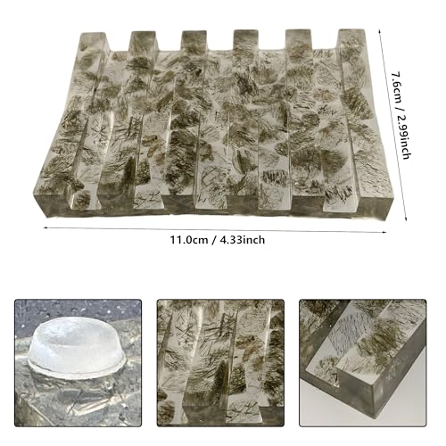 Soap Dish Rectangular Draining Holder with Natural Green Inclusions Handcrafted Bathroom Tray Modern Decor Accessory 4.33 x 2.99 x 0.59 Inches (Hair Crystal Double Drain Soap Rack)