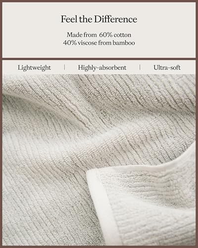 Cozy Earth Ribbed Bath Towel Set - 60% Cotton 40% Viscose from Bamboo Bathroom Towels - Soft & Absorbent Textured Ribbed Pattern - 2 Pack Light Grey - color: Light Grey, size: Bath Towel