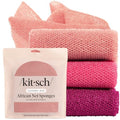 Kitsch African Net Sponge – Exfoliating Body Scrubber for Cleansing & Gentle Daily Exfoliation – Stretchable Bath Sponge for Hard-to-Reach Areas, Long-Lasting Shower Essential - Berry Pink, 3 Pcs - color: Berry Pink