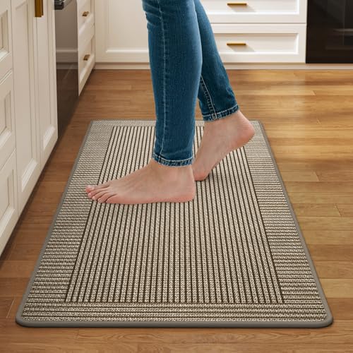 Kitchen Mats for Floor, 17''x30'' Washable Non Slip Absorbent Kitchen Mat, Braided Kitchen Runner Rug, Kitchen Sink Rug, Brown - color: A Linear Brown, size: 17''x30''