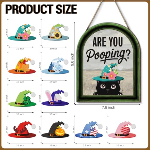 Funny Spring Cat Bathroom Decor - Interchangeable Seasonal Cats Bathroom Hanging Wooden Sign for Restroom Shelves Toilet Tank Decoration(10 Pcs) - Are You Pooping - color: Cat are