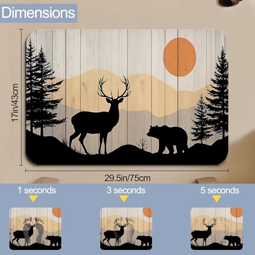 Bathroom Floor Mat,Rustic Deer Bear Bathroom Rugs,Quick Dry Farmhouse Forest Diatomaceous Bath Mat,Non Slip Super Absorbent Soft Floor Mat for Home Kitchen Dorm Patio 17 X 29.5 Inch - color: Rustic Deer Bear