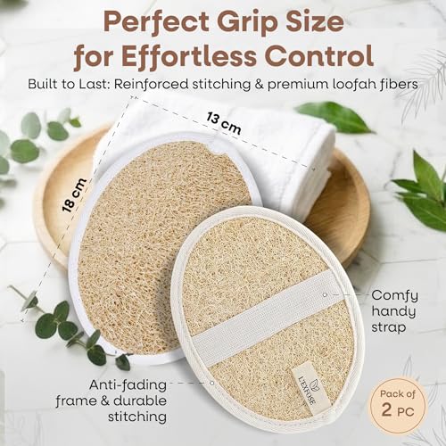 L'Exfose Organic Natural Loofah Body Scrubber for Shower – Dual Sided Egyptian Fiber Plastic Free Loofah – Quick Dry Natural Body Scrubber with Sisal Soap Saver Bag – Minimal Spa Gift for Men Women - color: Natural Cream