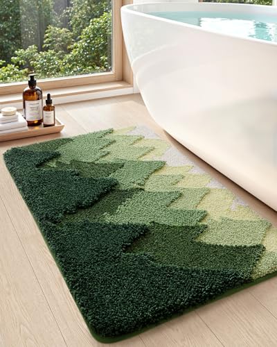 DEXI Bathroom Rugs Non Slip, 32x20 Washable Microfiber Bath Mat Quick Dry, Absorbent Ultra Soft Forest Trees Bathmat for Shower Floor Tub Sink, Green - color: Forest Green, size: 32" X 20" (Rectangular)