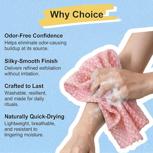 2 Pack Exfoliating Washcloth Towels - Exfoliating Body Scrubber Exfoliator, Back Scrubber for Use in Shower Bath, Japanese & Korean Scrub Wash Cloths, Loofah Lufa Sponge Washer for Women Men - color: Pink