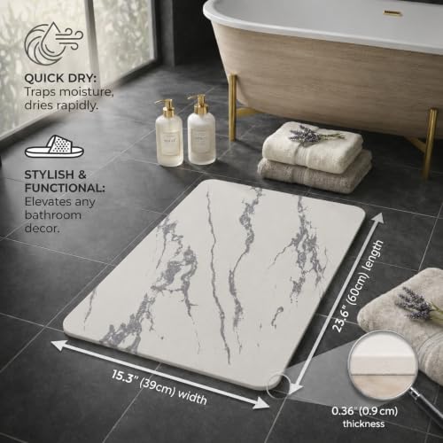 Stone Bath Mat – Diatomaceous Earth Quick Drying Non-Slip Bathroom Mat – Absorbent Diatomite Shower Mat, Durable & Easy to Clean, Modern, 23.6" x 15.3" (2 Pack White Marble) - color: White - Marble