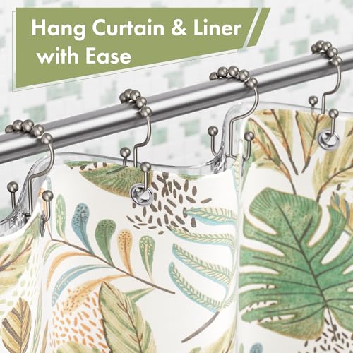Amazer Shower Curtain Rings, Rust-Resistant Metal Double Shower Hooks for Curtain Rolling Shower Curtain Hooks Rings Shower Rings for Bathroom Shower Curtain Rod, Matte Nickel, Set of 12 Rings - color: Matte Nickel, style: Modern - Double Hooks