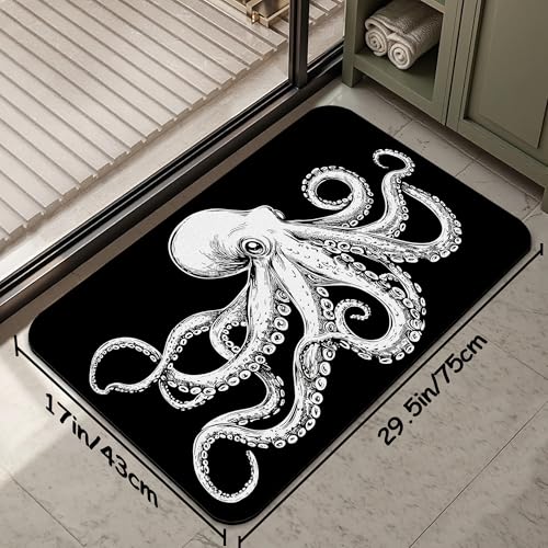 Bathroom Rug 29.5"x17", Cute Octopus Bath Mat with Non-Slip Rubber Backing, Quick-Drying Absorbent Thin Floor Mat for Bathroom, Shower, Sink, or Kitchen - color: Cute Octopus