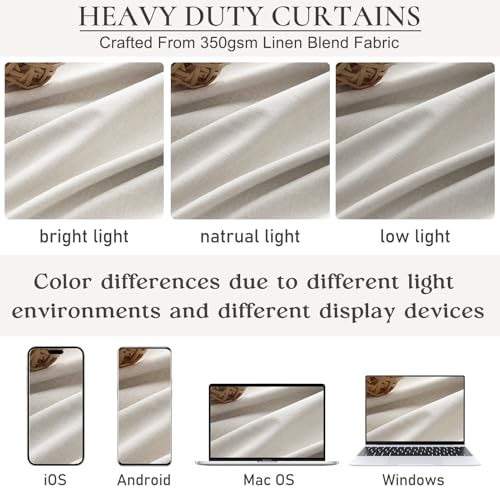 Living Room Darkening Curtains 72 Inches Long, Linen Blackout 6 ft Length 2 Panels Set Cute Black Out Window Drapes for Bedroom Insulated Thermal Curtain for Summer Heat Cream White (Pinch Pleated) - color: Birch, size: 40"W x 72"L (Pack of 2)