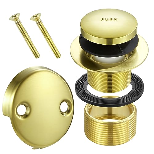 Tip Toe Bathtub Drain Conversion Kit Assembly, Tub Drain Plug Trim Set Bath Tub Drain Stopper with Two-Hole Overflow Faceplate (Brushed Gold) - color: Polished Brass
