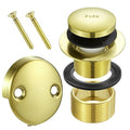 Tip Toe Bathtub Drain Conversion Kit Assembly, Tub Drain Plug Trim Set Bath Tub Drain Stopper with Two-Hole Overflow Faceplate (Brushed Gold) - color: Polished Brass