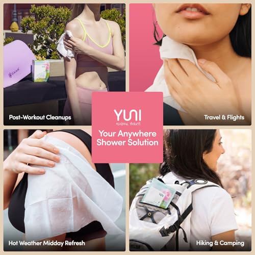 YUNI Beauty Large Body Wipes - Rose Cucumber, 30 Count - Moist Showerless Wipes, Cleanse & Deodorize, On-the-Go Waterless Body Cleanser, Individually Wrapped for Camping, Travel & Gym - size: 30 Count (Pack of 1)